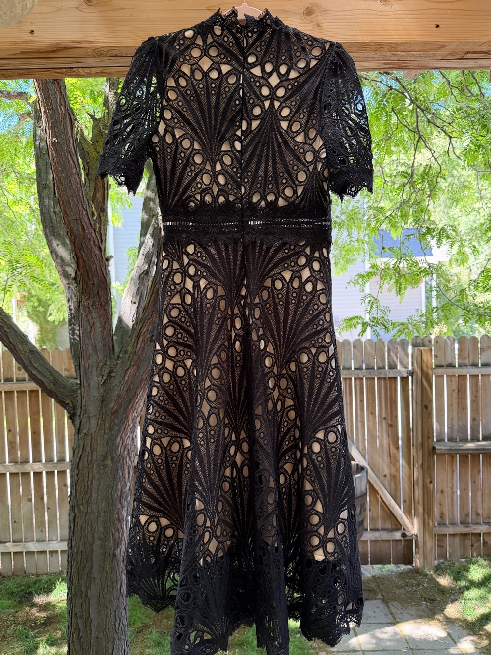 NWT Lace Crochet Midi Dress Wedding Guests Formal Events Large Black - Picture 10 of 15